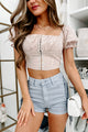Romantically Yours Hook Front Puff Sleeve Crop Top (Blush) - NanaMacs