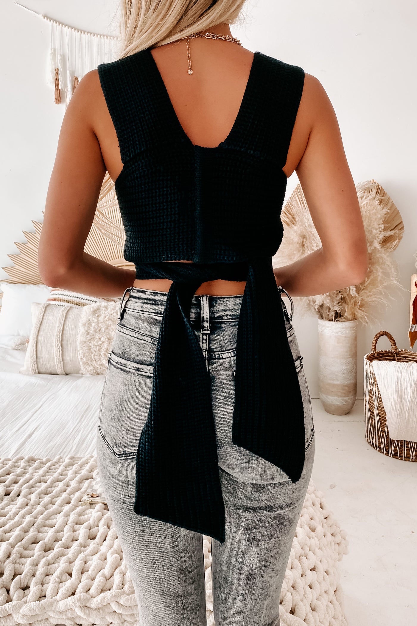 Strappy Hour Sweater Knit Wrap Top (Black) - NanaMacs