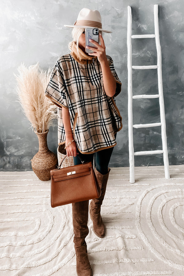 Scotland Yard Plaid Poncho (Taupe Mix) - NanaMacs