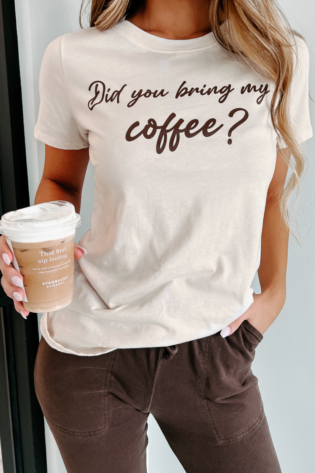 "Did You Bring My Coffee" Graphic Top (Natural) - NanaMacs