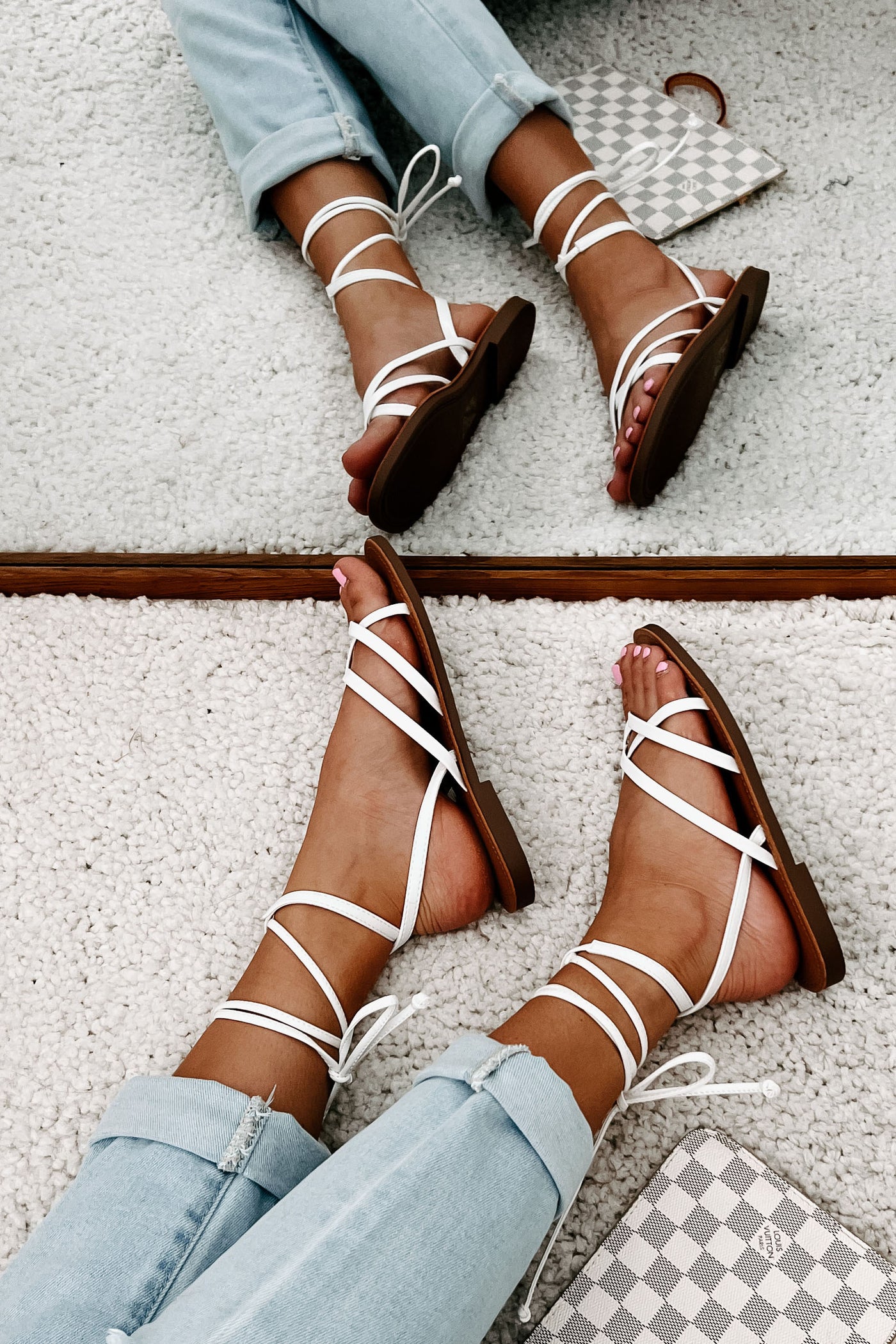 Daniella Lace-Up Sandals (White) - NanaMacs