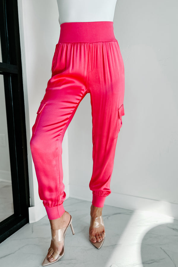 Worth The Wait Satin Cargo Joggers (Fuchsia) - NanaMacs