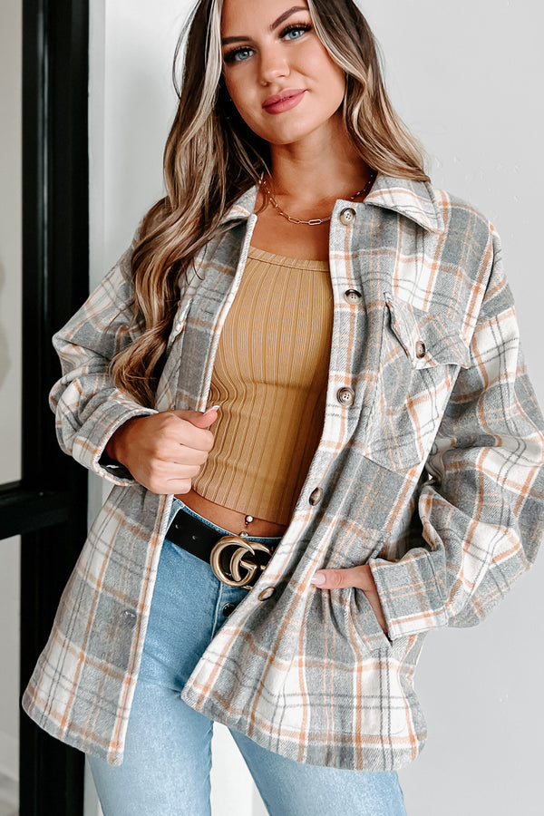 Remembered Pasts Plaid Shacket (Heather Grey) - NanaMacs