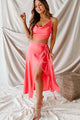 On One Condition Two-Piece Satin Skirt Set (Coral) - NanaMacs