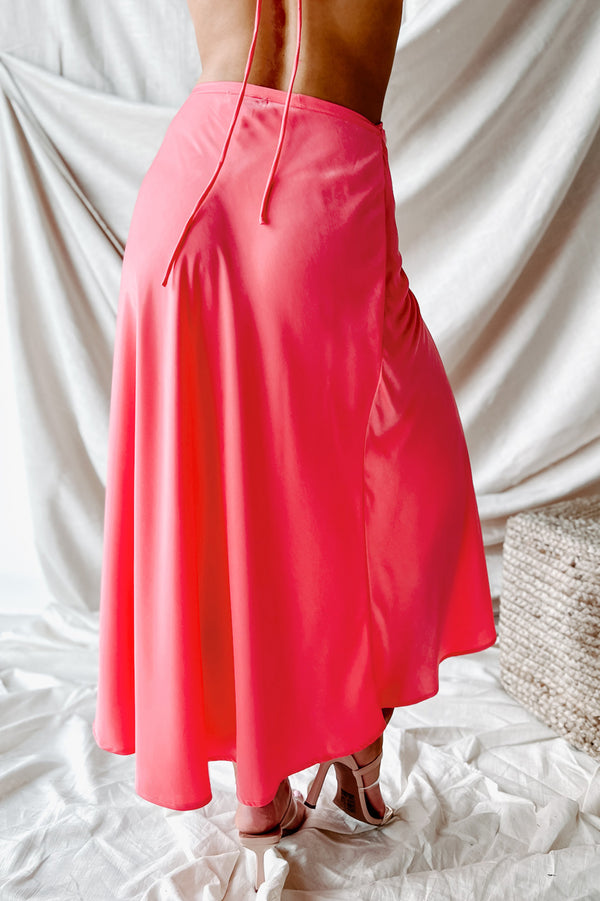 On One Condition Two-Piece Satin Skirt Set (Coral) - NanaMacs