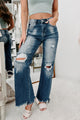 Absolutely Certain High Rise Distressed Risen Wide Leg Jeans (Dark) - NanaMacs