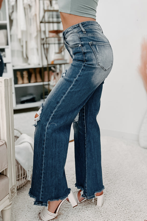 Absolutely Certain High Rise Distressed Risen Wide Leg Jeans (Dark) - NanaMacs