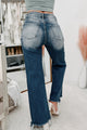 Absolutely Certain High Rise Distressed Risen Wide Leg Jeans (Dark) - NanaMacs