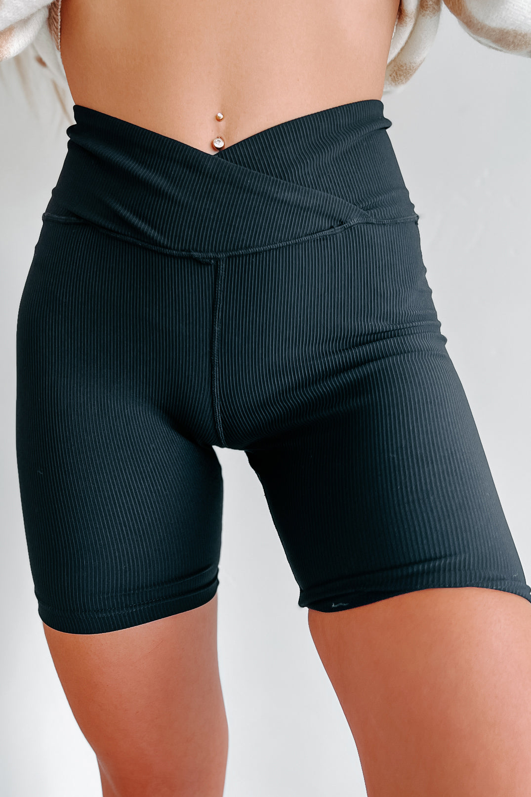 Trying To Keep Up Ribbed Biker Shorts (Black) - NanaMacs