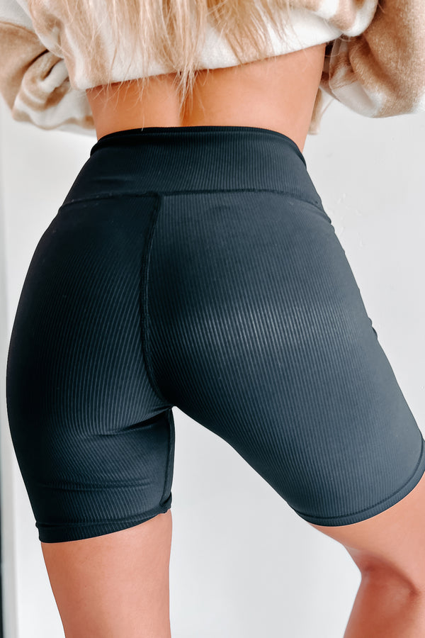 Trying To Keep Up Ribbed Biker Shorts (Black) - NanaMacs