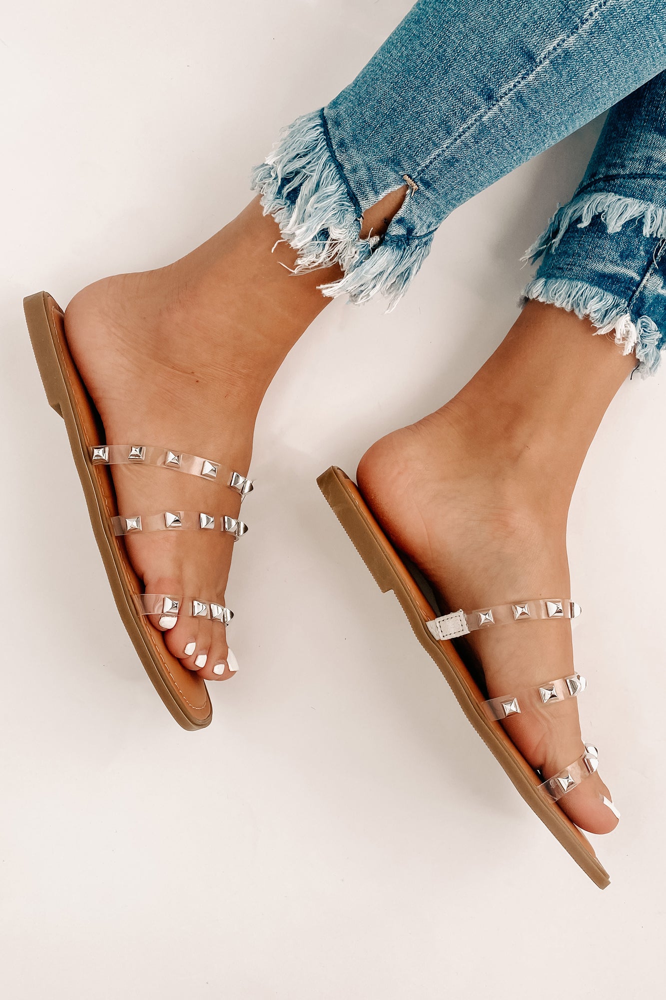 IMPERFECT A Clear Path Clear Studded Sandals Lucite NanaMacs