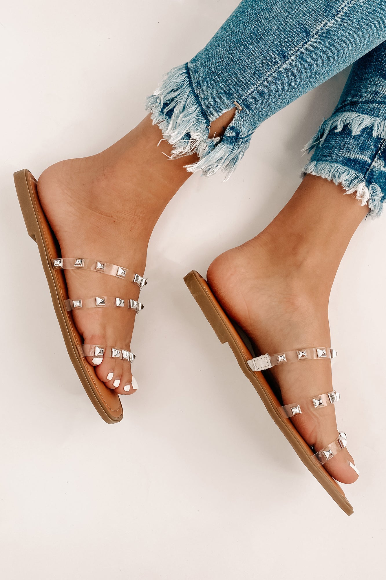 IMPERFECT A Clear Path Clear Studded Sandals (Lucite) - NanaMacs