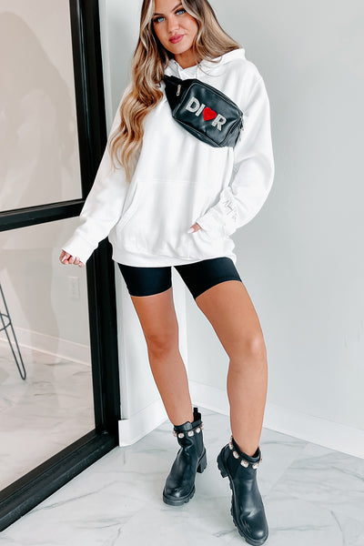 "NanaMacs XOXO" Graphic Hoodie (White/Taupe Text-Sleeve) - Print On Demand - NanaMacs