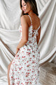 New Blooms Drawstring Pull Floral Midi Dress (White/Red) - NanaMacs