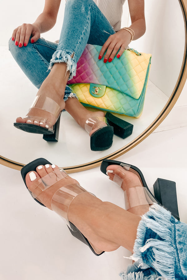 IMPERFECT Model Status Clear Strapped Heeled Sandals (Black) - NanaMacs