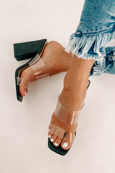 IMPERFECT Model Status Clear Strapped Heeled Sandals (Black) - NanaMacs