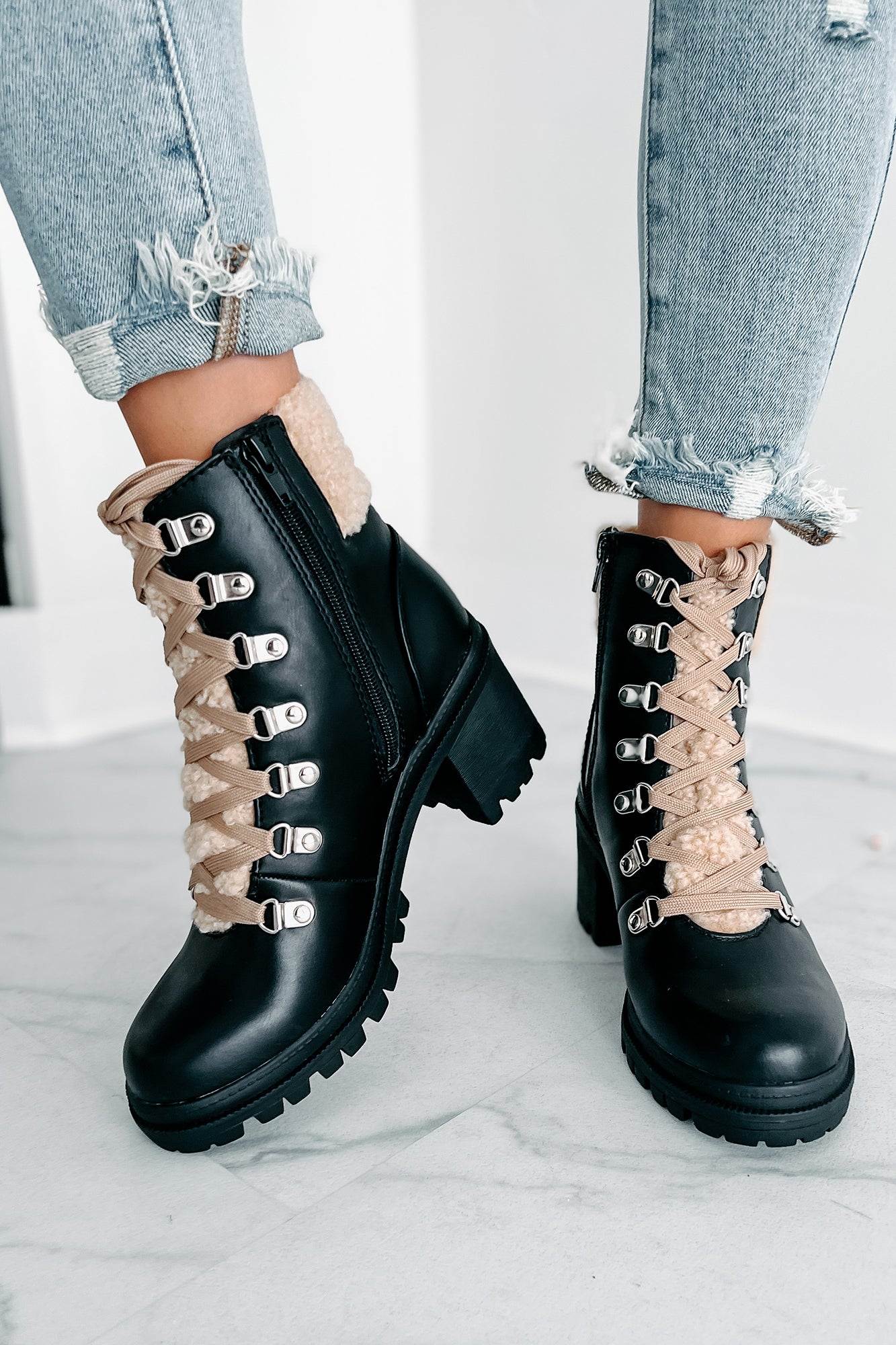 Sherpa lace up outlet boots