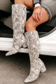 Samira Snake Knee High Boots (White) - NanaMacs