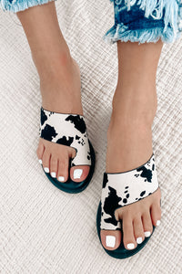 Cattle Cutie Cow Print Sandals (Black/White Combo) - NanaMacs