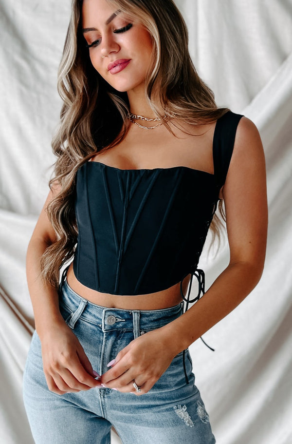 The Magic We Make Side-Tie Corset Crop Top (Black) - NanaMacs