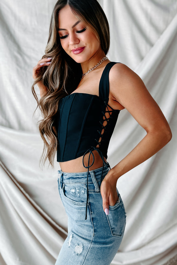 The Magic We Make Side-Tie Corset Crop Top (Black) - NanaMacs