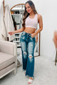 Absolutely Certain High Rise Distressed Risen Wide Leg Jeans (Dark) - NanaMacs