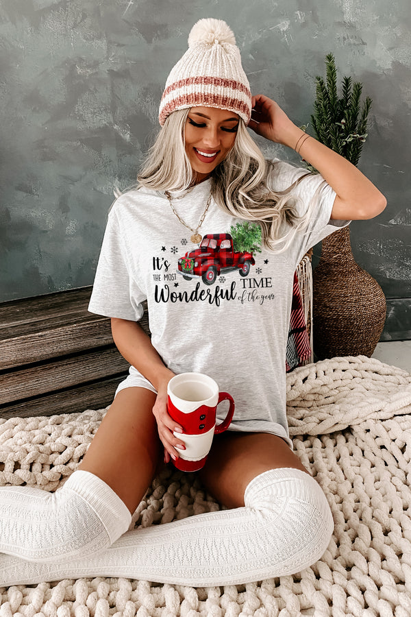 "It's The Most Wonderful Time Of The Year" Christmas Truck Graphic Multiple Shirt Options (Ash Grey) - Print On Demand - NanaMacs