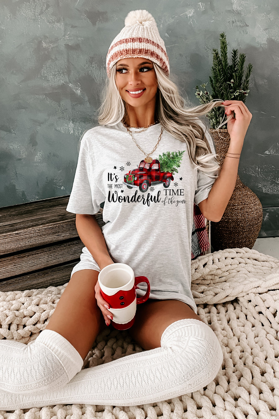 "It's The Most Wonderful Time Of The Year" Christmas Truck Graphic Multiple Shirt Options (Ash Grey) - Print On Demand - NanaMacs