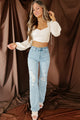 Inexplicably Gorgeous Cut-Out Ruched Long Sleeve Crop Top (Cream) - NanaMacs