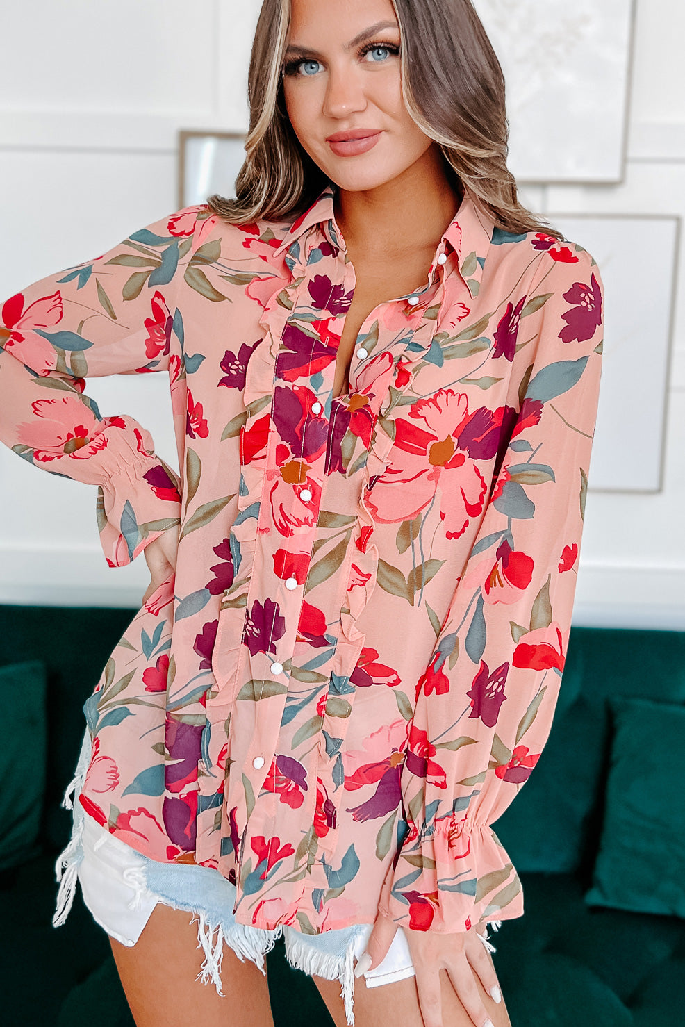 Remarkable Days Ruffled Floral Blouse (Multi)