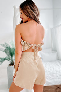 Can't Believe This Ruffled Open Back Romper (Beige) - NanaMacs