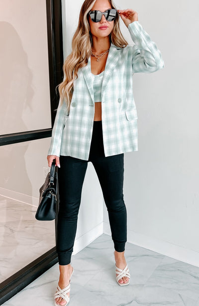 Bruna Plaid Two Piece Blazer Set (Sage) - NanaMacs