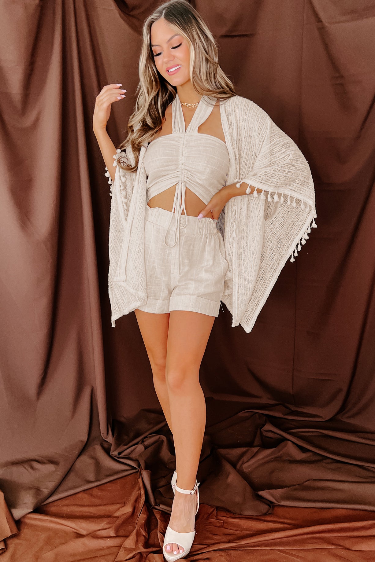 Beach Bound Tasseled Knit Kimono (Ivory) - NanaMacs