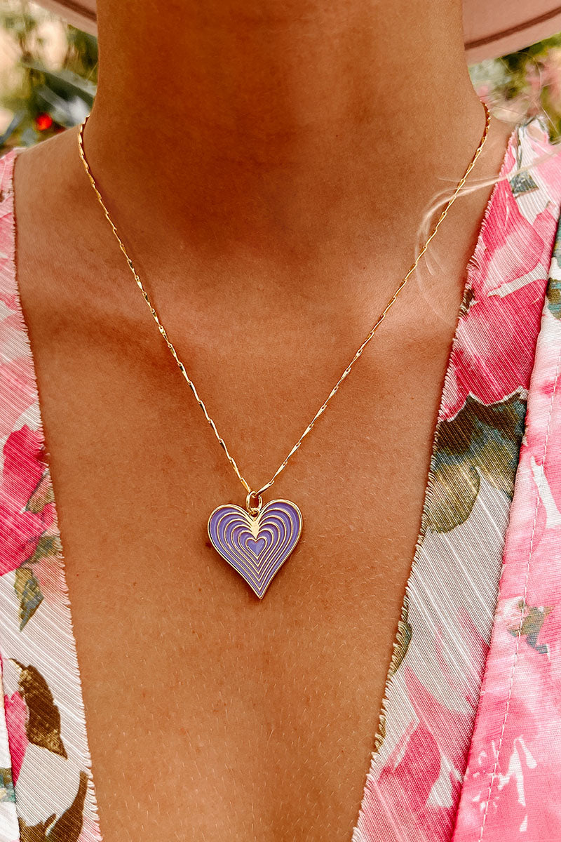 Radiate Love Heart Charm Necklace (Purple/Gold) - NanaMacs