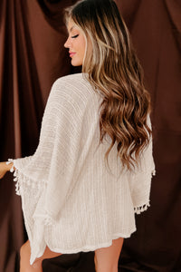 Beach Bound Tasseled Knit Kimono (Ivory) - NanaMacs