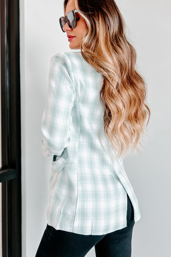 Bruna Plaid Two Piece Blazer Set (Sage) - NanaMacs