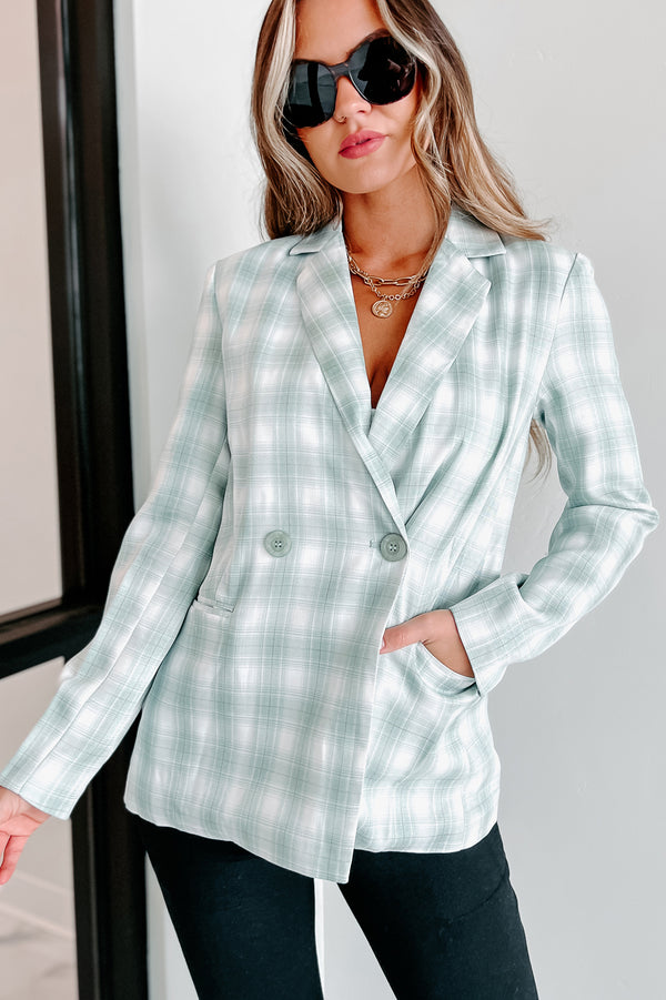 Bruna Plaid Two Piece Blazer Set (Sage) - NanaMacs