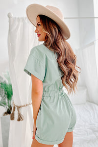 Hard At Work Short Sleeve Utility Romper (Sage) - NanaMacs