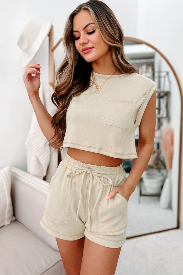 On A Lighter Note Two-Piece Short Set (Tan) - NanaMacs