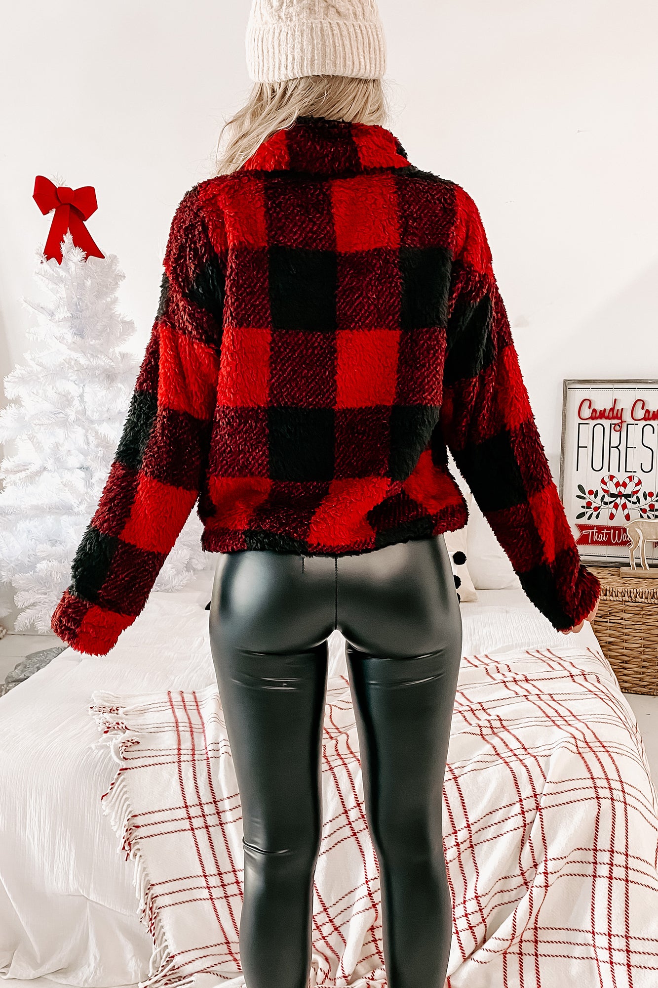 Cozied Up Plaid Sherpa Pullover (Red) - NanaMacs
