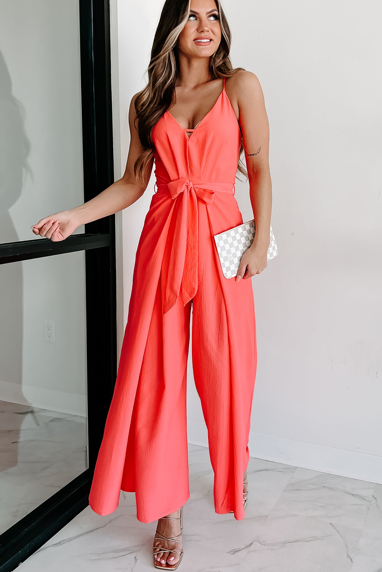 Vivacious Beauty Wide Leg Jumpsuit (Coral) - NanaMacs