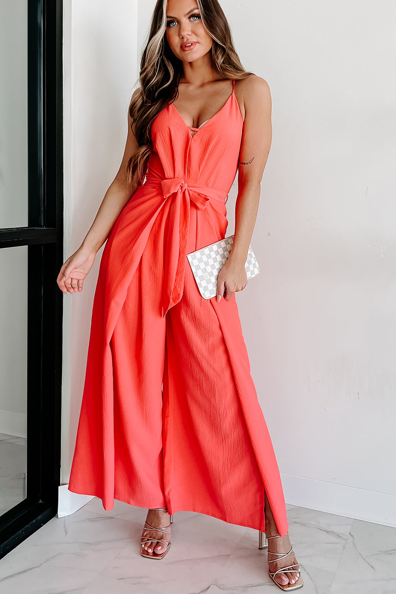 Vivacious Beauty Wide Leg Jumpsuit (Coral) - NanaMacs