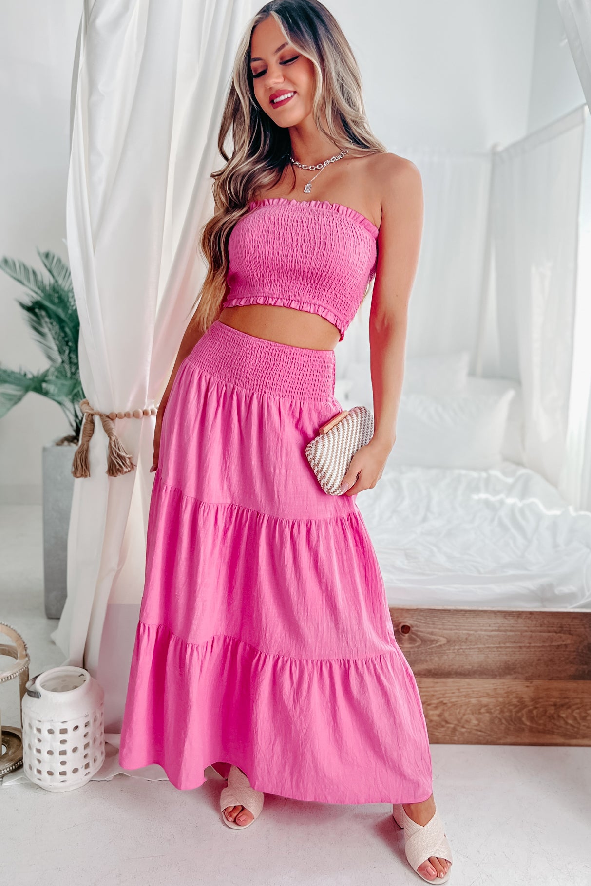 Confident Choices Smocked Tube Top & Skirt Set (Fuchsia) - NanaMacs