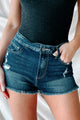 Going With It High Rise Distressed Frayed Hem Cello Shorts (Dark) - NanaMacs