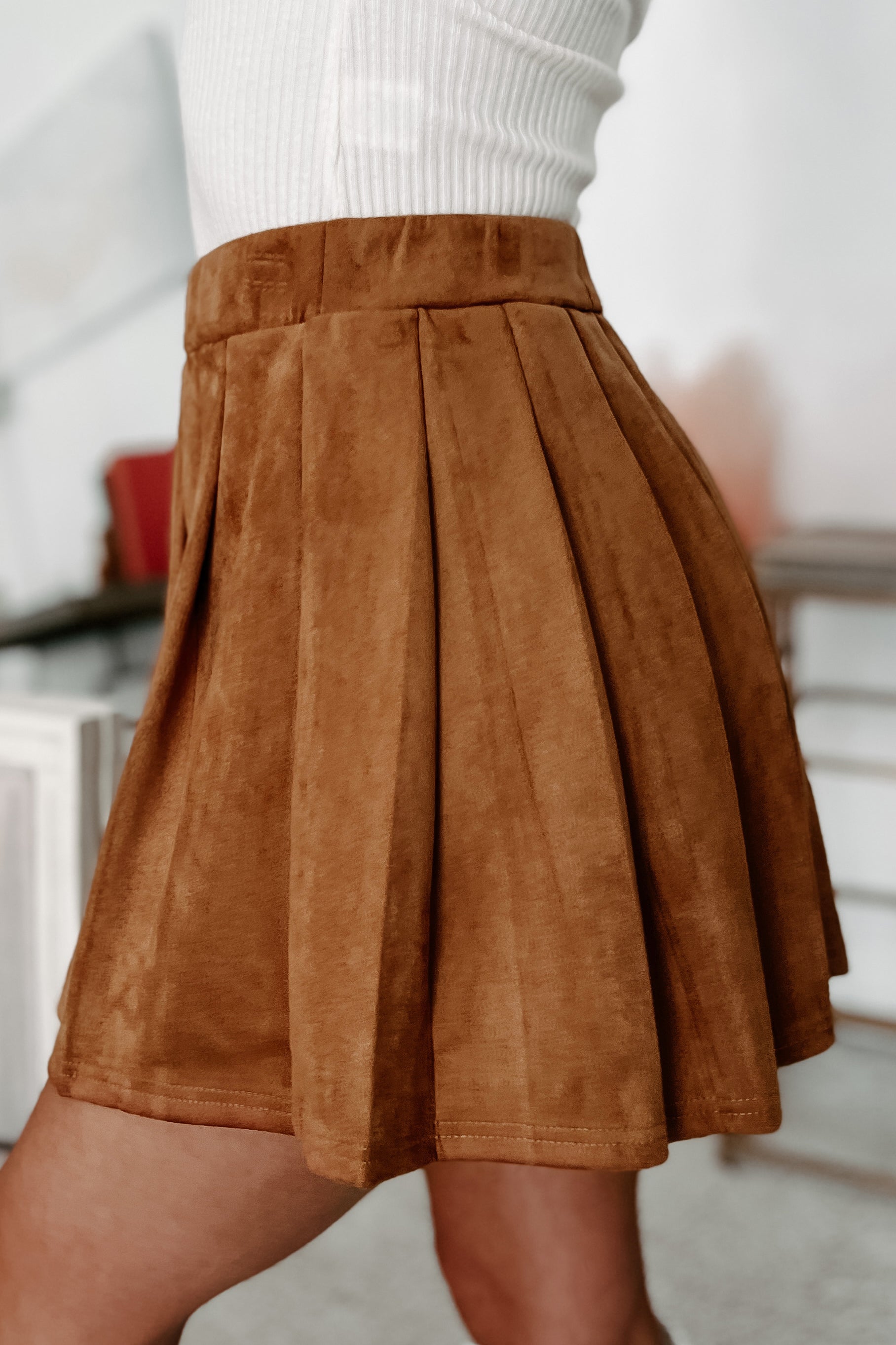 Faux suede pleated skirt best sale