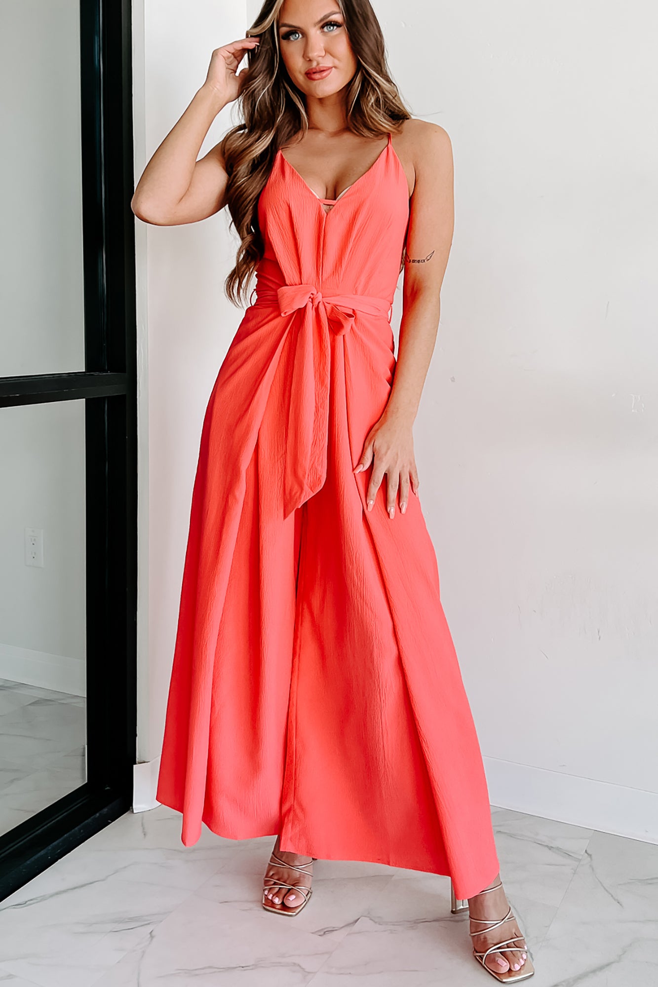 Vivacious Beauty Wide Leg Jumpsuit (Coral) - NanaMacs