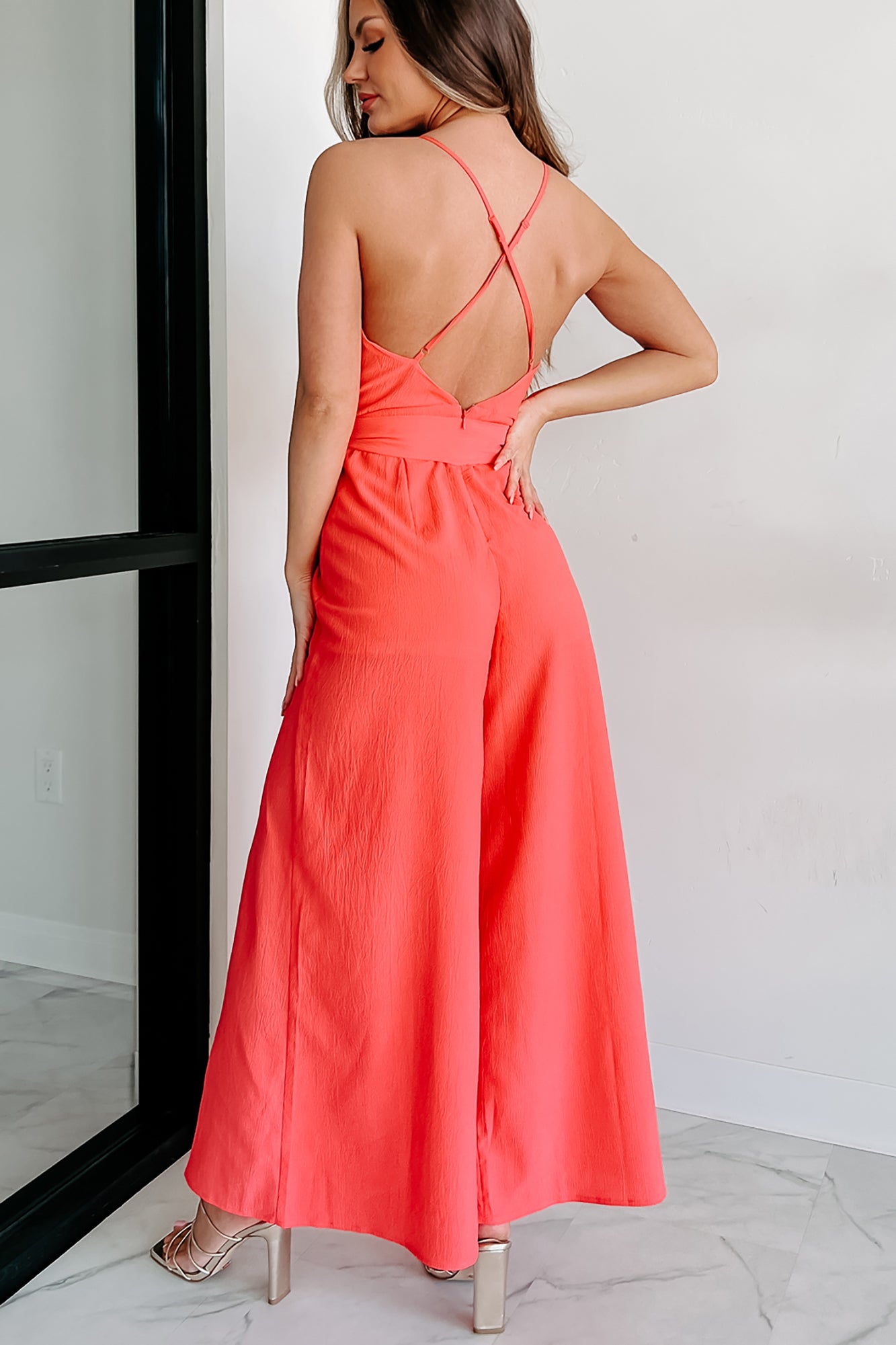 Vivacious Beauty Wide Leg Jumpsuit (Coral) - NanaMacs