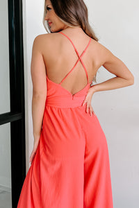 Vivacious Beauty Wide Leg Jumpsuit (Coral) - NanaMacs