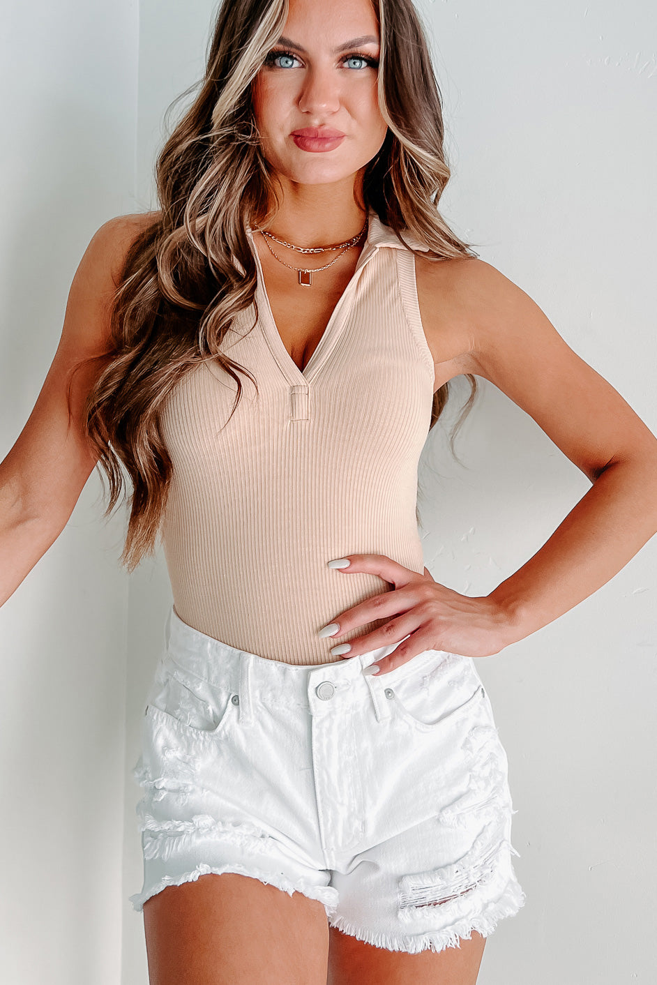 Don't Question Me Ribbed Collared Bodysuit (Taupe) - NanaMacs