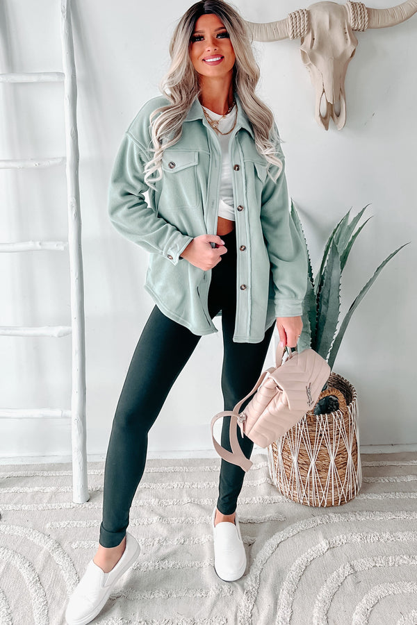 Inner Hope Brushed Fleece Shacket (Sage) - NanaMacs